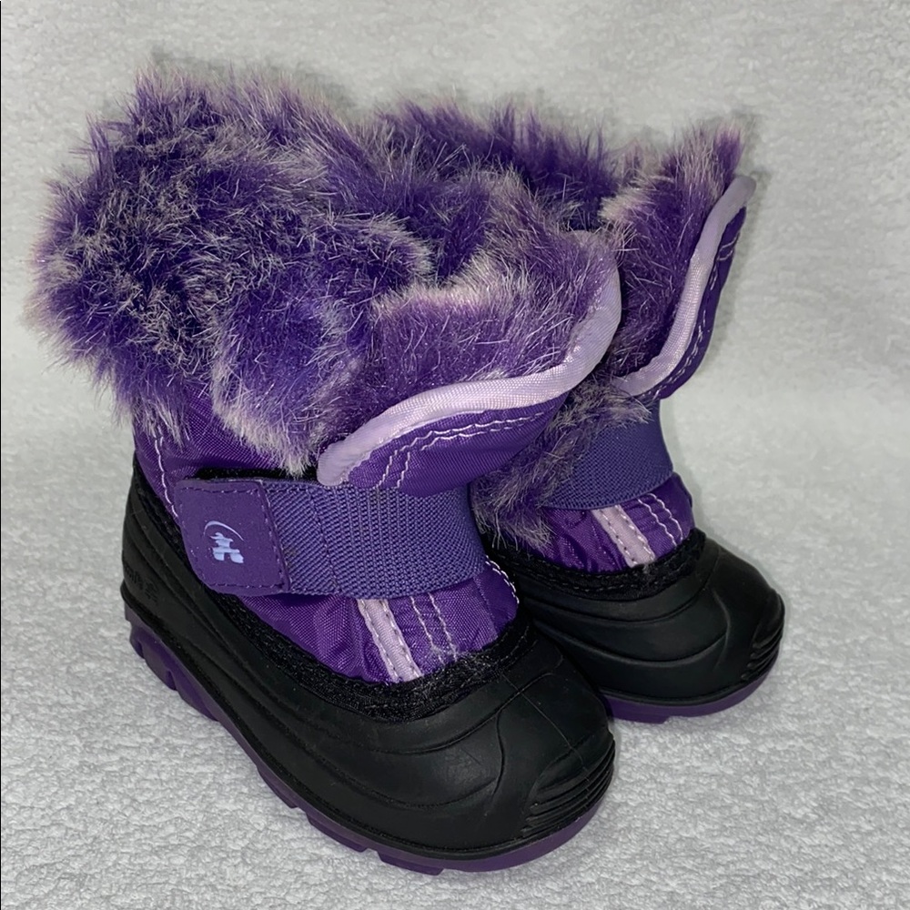 Kamik Girls Sugar Plum Snow Boots Purple Faux Fur Lined Hook Loop Round Toe 6